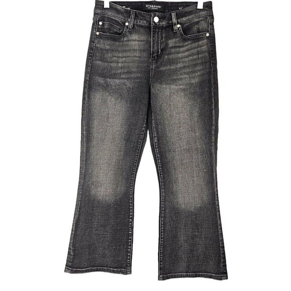 Liverpool Hannah High Rise Crop Flare Jeans Washed Black Women’s Size 4/27 - Picture 2 of 12